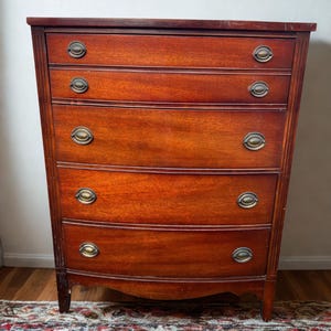 Vintage Hepplewhite Tall Boy Dresser: Solid Mahogany Dixie Dresser