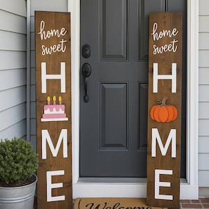 Interchangeable Home Sweet Home Porch Sign: Walnut Stained Pine