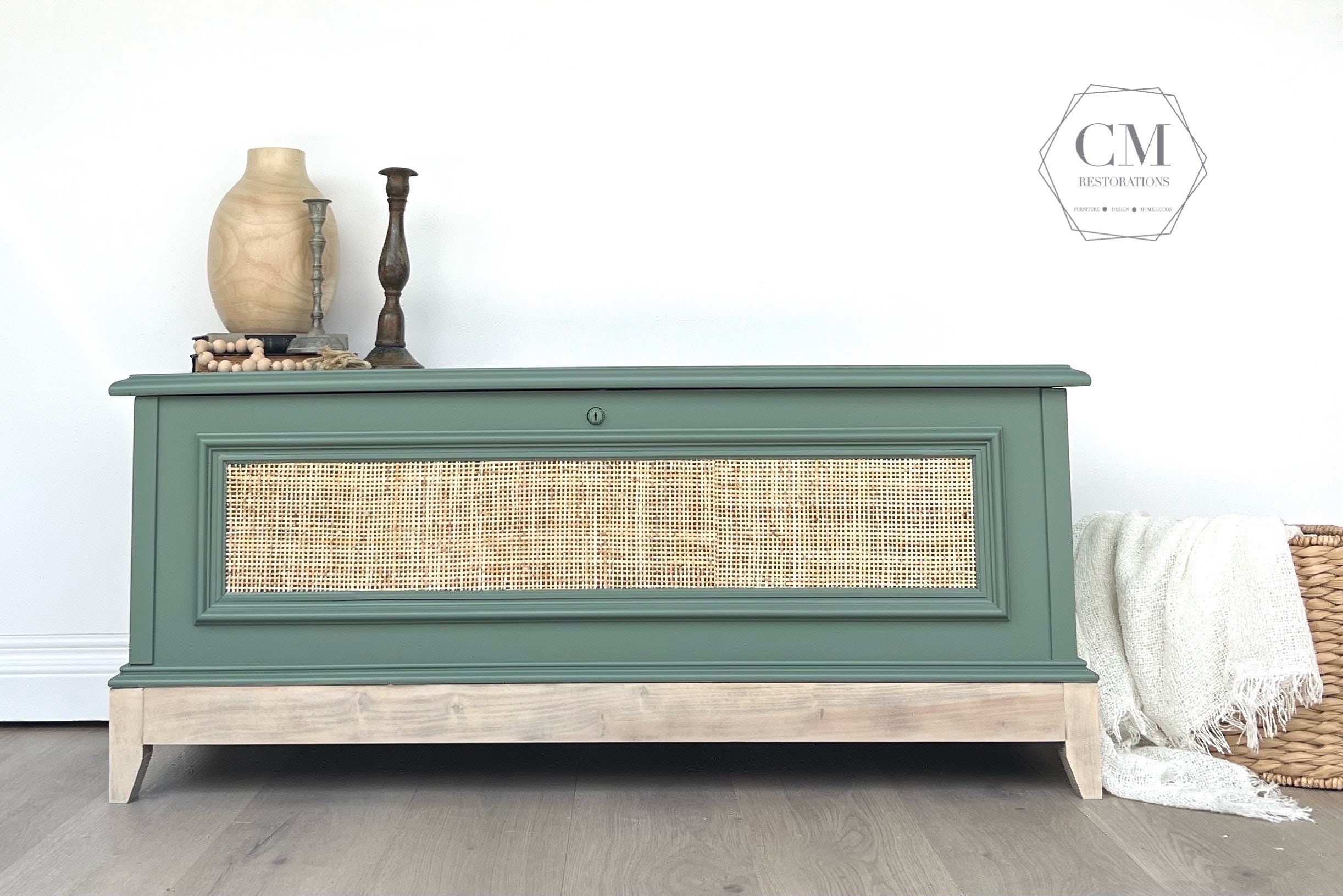 Blanket Chest Green Rattan Cedar Chest With Lock Removed Vintage