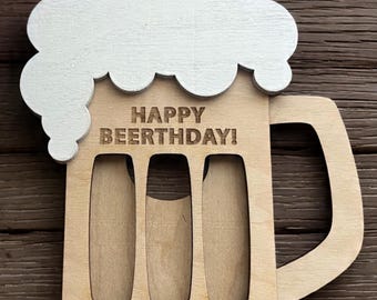 Personalized Wood Beer Mug Gift Card Holder, Birthday Gift, Custom Gift Card Holder