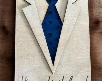 Personalized Wood Suit & Tie Gift Card Holder, Custom Fathers Day Gift,  Birthday Gift, Male Gift Card Holder
