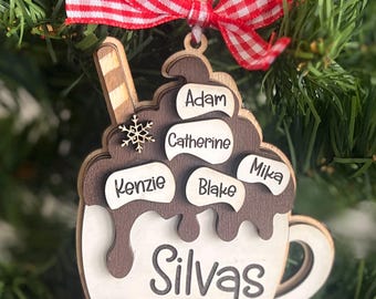Personalized Hot Cocoa Family Ornament, Custom Name Christmas Mug Ornament, Holiday Gift for Families, Merry Christmas 2026 Keepsake