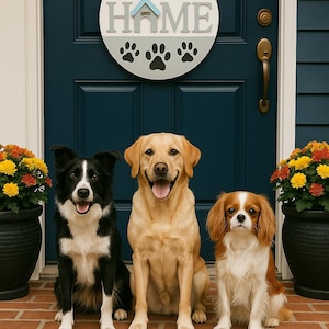 Dog Welcome Sign, Home Sweet Home Paw Print Door Hanger, Pet Door Sign