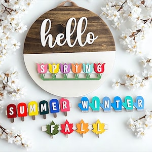 Interchangeable Seasons Door Hanger: Hand-Painted Pine Wood Decor