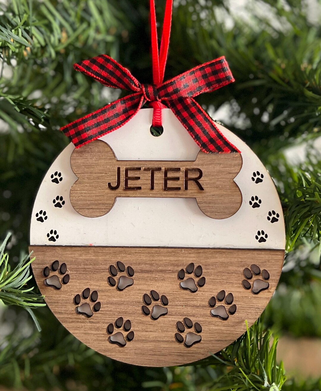 Personalized Dog Paw Print Ornament, Custom Pet Name Christmas Ornament ...