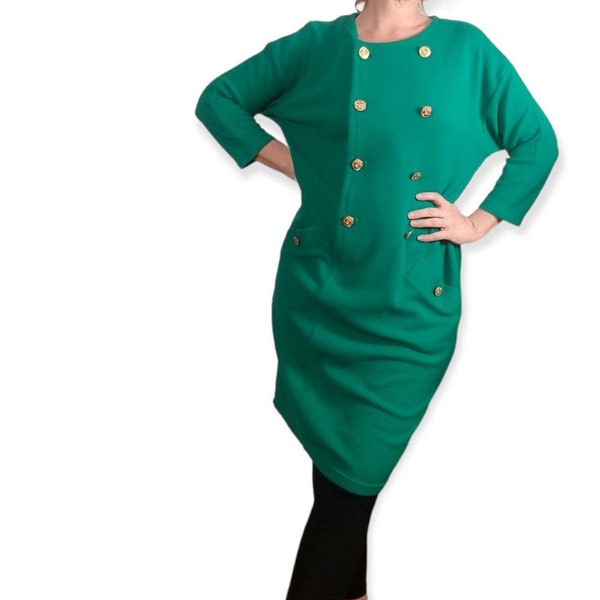 Vintage 80s Green Oversized Sweater Dress, Knit Dress, 80s New Wave Fashion Women Medium