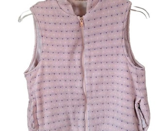 Chaleco tipo suéter vintage de los años 80 con diseño de ojo de pájaro en color rosa y morado y cremallera estilo retro para mujer, talla mediana