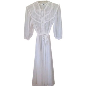 Vintage 60s Off White Sheer Full Length Peignoir Negligee Nightgown Women Size Medium