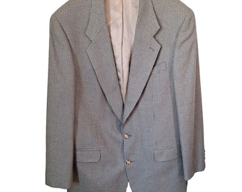 Vintage 90s Beige/Blue Houndstooth Lightweight Silk Wool Blazer Men Size 41 Oversized Preppy Grunge