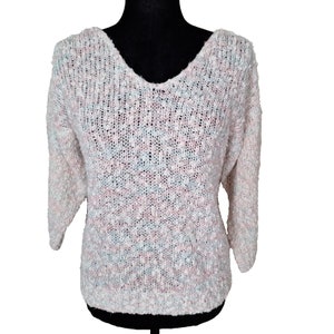 Vintage 80er Jahre Pastell Rosa/Blau Meliert Strick Pullover 3/4 Arm Frauen Gr. S