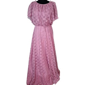 Vintage 70s Mauve Pink Lace Maxi Formal Prom Bridesmaid Dress Women Size Medium Boho