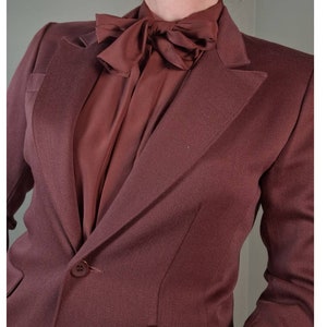 Vintage 70s/80s Peak Lapel Brown Wool Skirt Suit,  Women S/M, Business Casual, 3 Piece Set