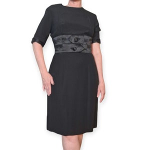 Vintage 1960s Black Cocktail Dress w/ Satin Detail Women Size Medium