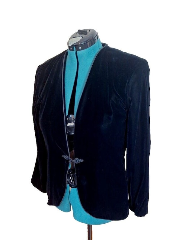 Vintage 80s Black Velvet Asian Inspired Jacket, Co