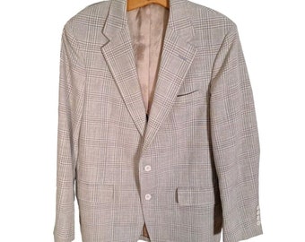 Vintage 70s/80s Lightweight Beige/Blue Plaid Sport Coat Men Size 40R, Mod Retro Menswear