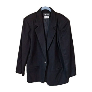 Vintage Black Wool Blazer Jacket Women Size 14 Goth Corpcore Business