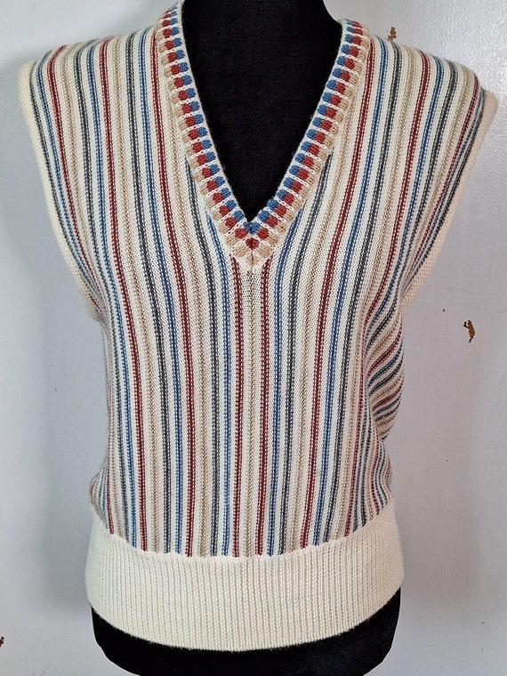 80s bleyle v neck sweater vest, Striped Virgin Woo
