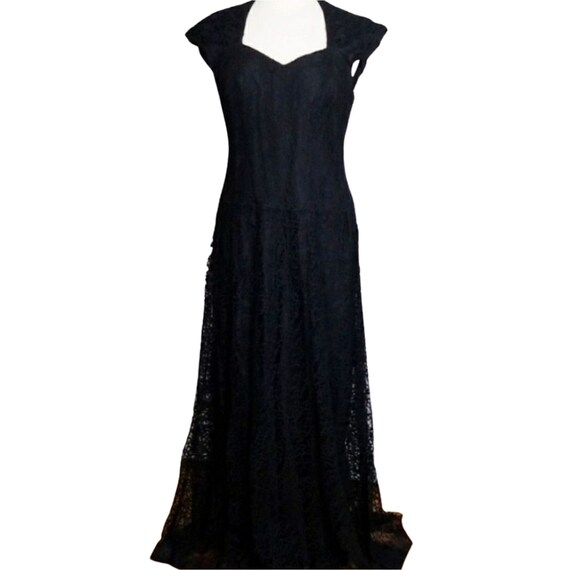 Vintage 1940s Black Lace Evening Gown