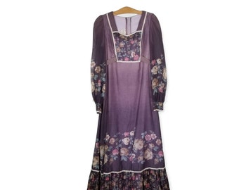 Vintage 70s Shelly's Tall Girls Purple Prairie Dress Women 15/16 Long Large