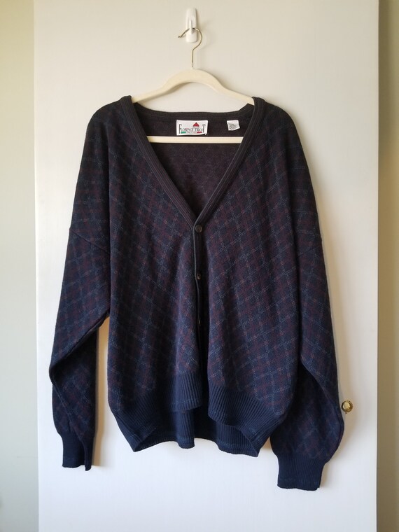 heartlightvintage Vintage 90s Preppy Plaid V Neck Wool Cardigan Sweater by Florence Tricot, Men Unisex XL, Made in Italy