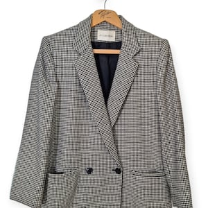 80s/90s Wool Houndstooth Drop Waist Double Breasted Blazer, Boxy Power Blazer,  Women 6/8 Medium