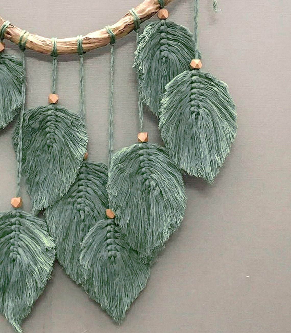 Eco Leaves Macrame Wall Hanging Green Leaf With Driftwood Etsy