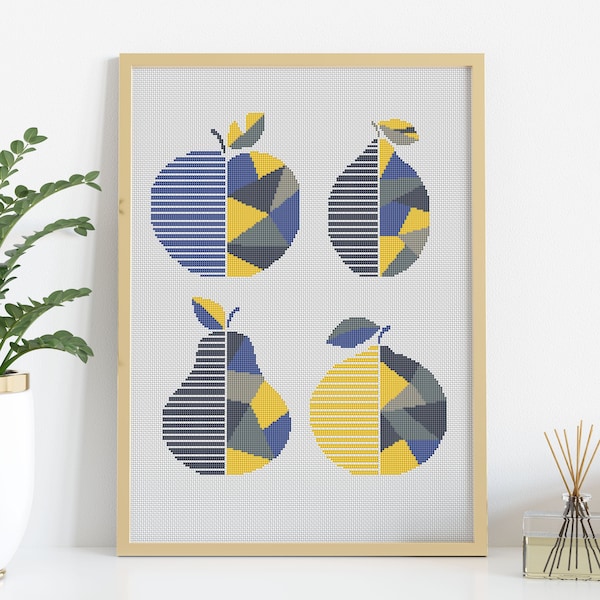 Geometric Fruit cross stitch pattern Kitchen Home decor Modern cross stitch Dining room Wall Decor Hoop Art