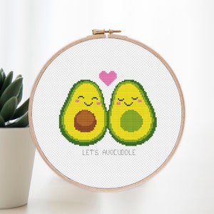 Let’s Avocuddle cross stitch pattern Funny cross stitch Avocado love cross stitch Valentine's day x-stitch DIY PDF Instant download