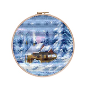 Winter house cross stitch pattern, instant download, PDF, Christmas, New Year design, easy follow cross stitch