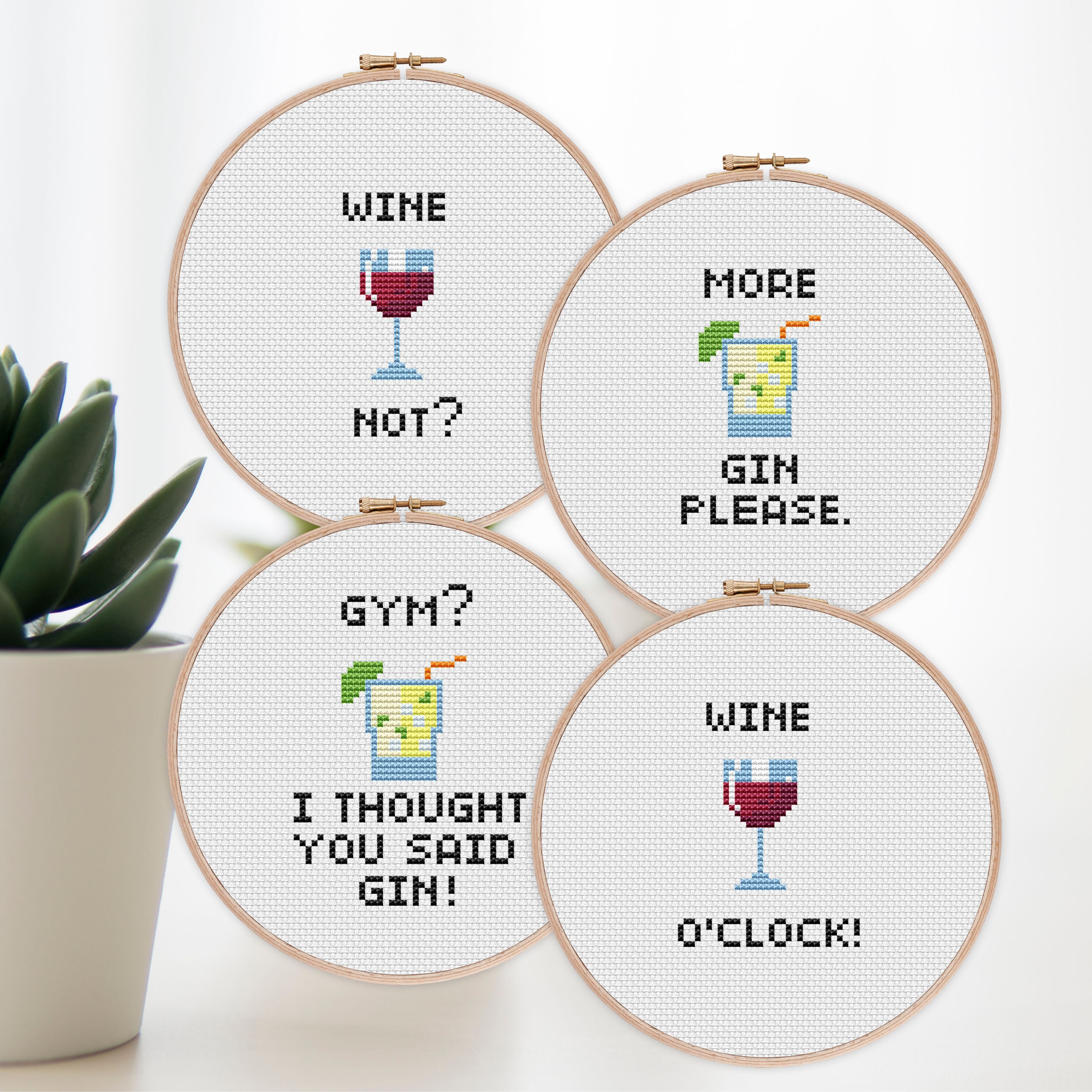 Wine and Dine Cross Stitch Kit, DIY Embroidery Pattern, Wine O'clock Cross  Stitch Kit, Beginner Needlepoint Kit 