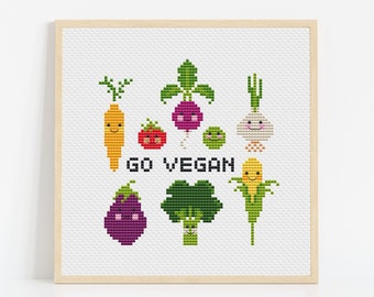 Go vegan cross stitch pattern, easy cross stitch, cross stitch PDF, hoop art