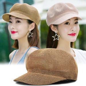 6 Colors Women's Straw Beret Cap Newsboy Cap,Solid Color Hat,Octagonal Cap,Ladies Berets Breathable Mesh Caps,Holiday Gift,Git for her