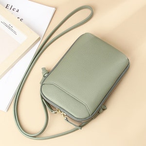 7 Colors Genuine Leather Crossbody Phone Bags,Women Small Shoulder Bags,Lady Mobile Phone Bag Green
