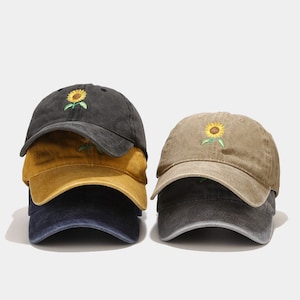 5 Colors Sunflower Embroidery Wash denim Baseball Cap,Casual Outdoor Hat,Sun Visor Leisure Hat,Travel Unisex Hat