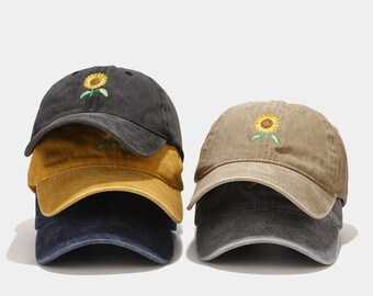 Baseballkappe aus Denim mit Sonnenblumen-Stickerei in 5 Farben, lässiger Outdoor-Hut, Sonnenblende-Freizeithut, Reise-Unisex-Hut