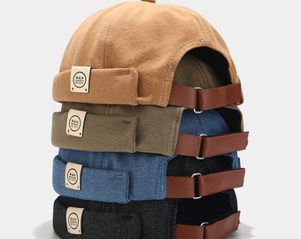 Berretto Docker in denim senza tesa a 4 colori, cappello da marinaio, berretti Docker retrò con polsini arrotolati, cappelli portuali regolabili