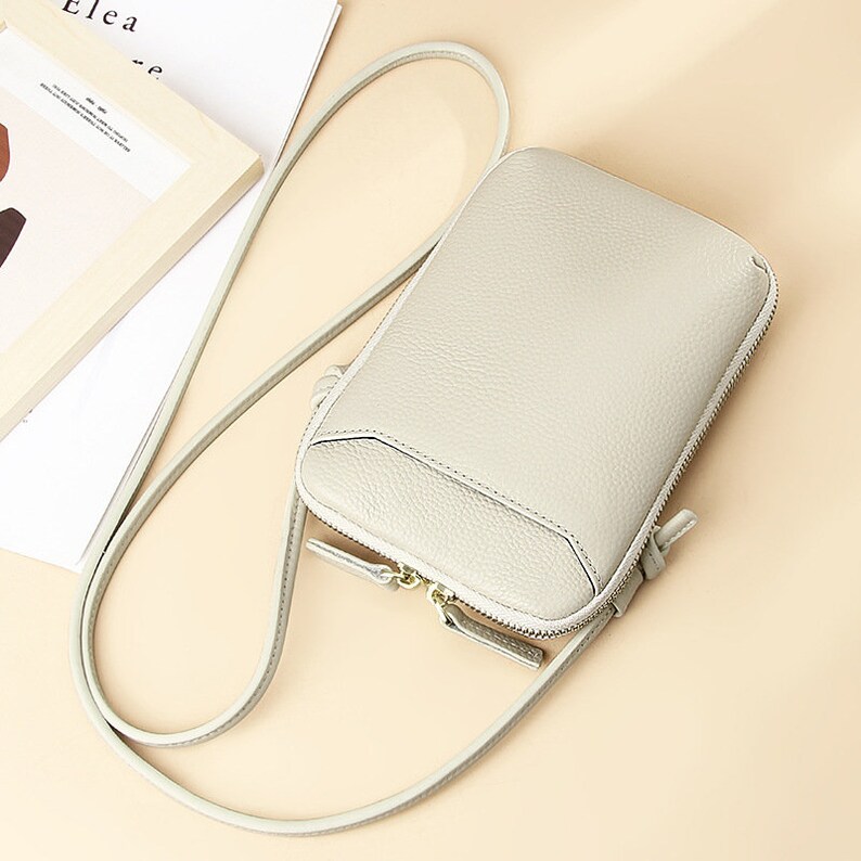 7 Colors Genuine Leather Crossbody Phone Bags,Women Small Shoulder Bags,Lady Mobile Phone Bag Beige