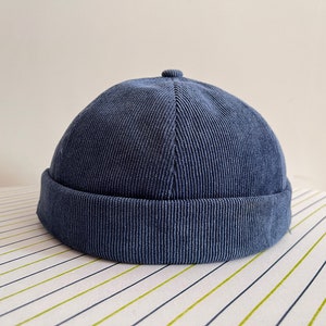 8 Colors Solid Color Brimless Beanie Docker Cap,Sailor Hat,Rolled Cuff Retro Docker Caps,Adjustable Harbour Hats,Unisex Blue