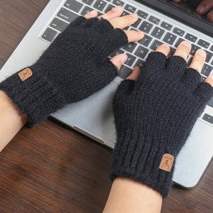 Stricken Alpaka fingerlose Handschuhe, fingerlose Handschuhe Handschuhe, für Frauen Black
