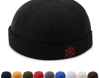 10 Colors Cotton Brimless Beanie Docker Cap,Breathable Sailor Hat,Rolled Cuff Retro Docker Caps,Adjustable Harbour Hats,Unisex
