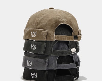 Casquette docker 4 couleurs sans bords en denim délavé, chapeau de marin, casquettes docker rétro à revers retroussé, chapeaux portatifs réglables