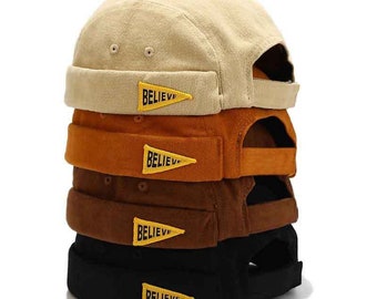 4 kleuren Katoenen Brimless Beanie Docker Cap, Matroos Hoed, Rolmanchet Retro Docker Caps, Verstelbare Harbor Hoeden, Unisex