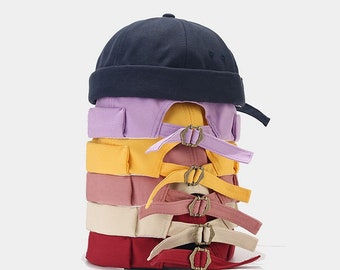 9 Colors Brimless Beanie Docker Cap,Solid Color Sailor Hat,Rolled Cuff Retro Docker Caps,Adjustable Harbour Hats,Unisex