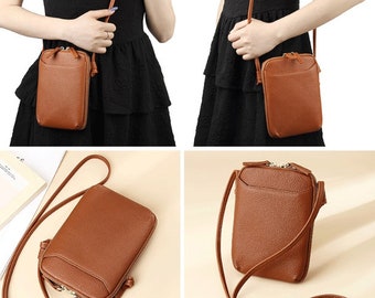 7 Colors Genuine Leather Crossbody Phone Bags,Women Small Shoulder Bags,Lady Mobile Phone Bag