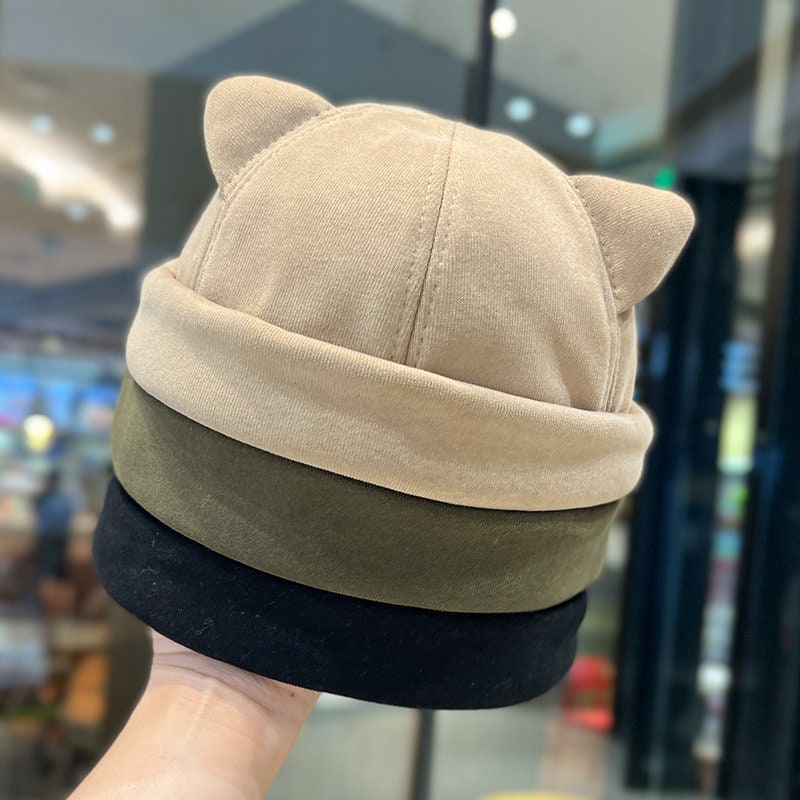 6 Colors Cotton Cute Ear Cap Brimless Beanie Docker Cap,Sailor Hat,Rolled Cuff Retro Docker Caps,Adjustable Harbour Hats,Unisex