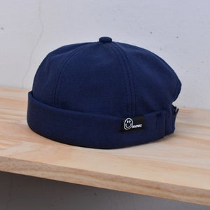 4 Colors Cotton Brimless Beanie Docker Cap,Sailor Hat,Rolled Cuff Retro Docker Caps,Adjustable Harbour Hats,Unisex Navy Blue