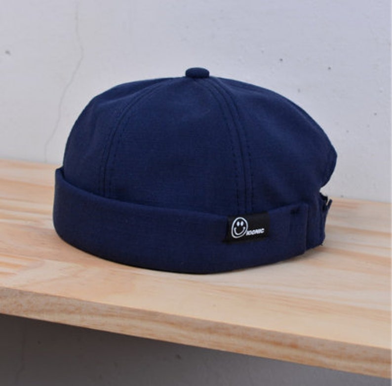 Casquette docker bonnet sans bord en coton 4 couleurs, chapeau de marin, casquettes docker rétro à revers retroussé, chapeaux Harbour réglables, unisexe Navy Blue