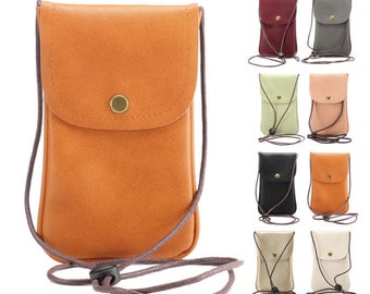 Solid Color Leather Crossbody Phone Bags,Vegan Leather With Adjustable Strap,Women Small Shoulder Bags,Lady Mobile Phone Bag
