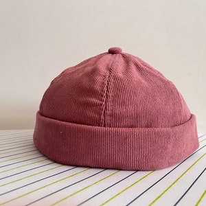 8 Colors Solid Color Brimless Beanie Docker Cap,Sailor Hat,Rolled Cuff Retro Docker Caps,Adjustable Harbour Hats,Unisex Pink