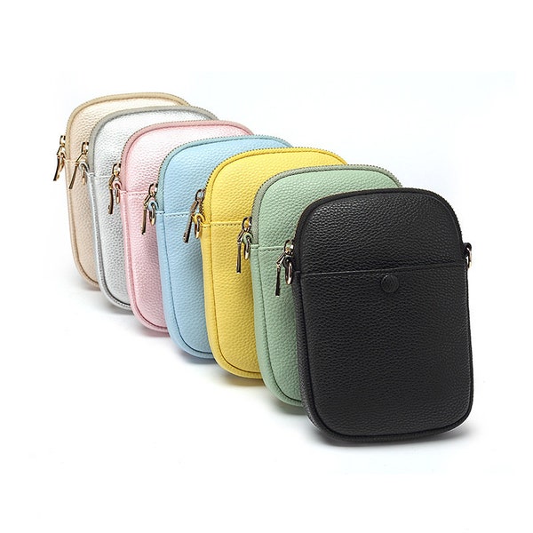 Solid Color Leather Crossbody Phone Bags,Women Small Shoulder Bags,Lady Mobile Phone Bag,Crossbody Purses with Adjustable Shoulder Strap